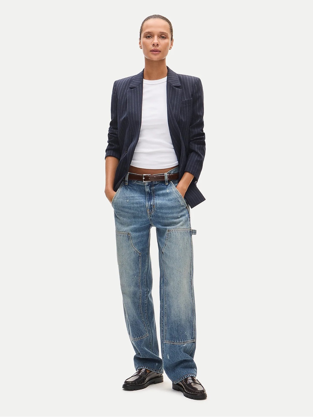 Jcrew Classic Relaxed Painter Pants Straight-Leg Blue Denim Jeans - Women